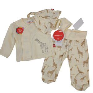 Magnetic Me Newborn 3-Piece Giraffe Kimono Set Cream Organic Cotton
